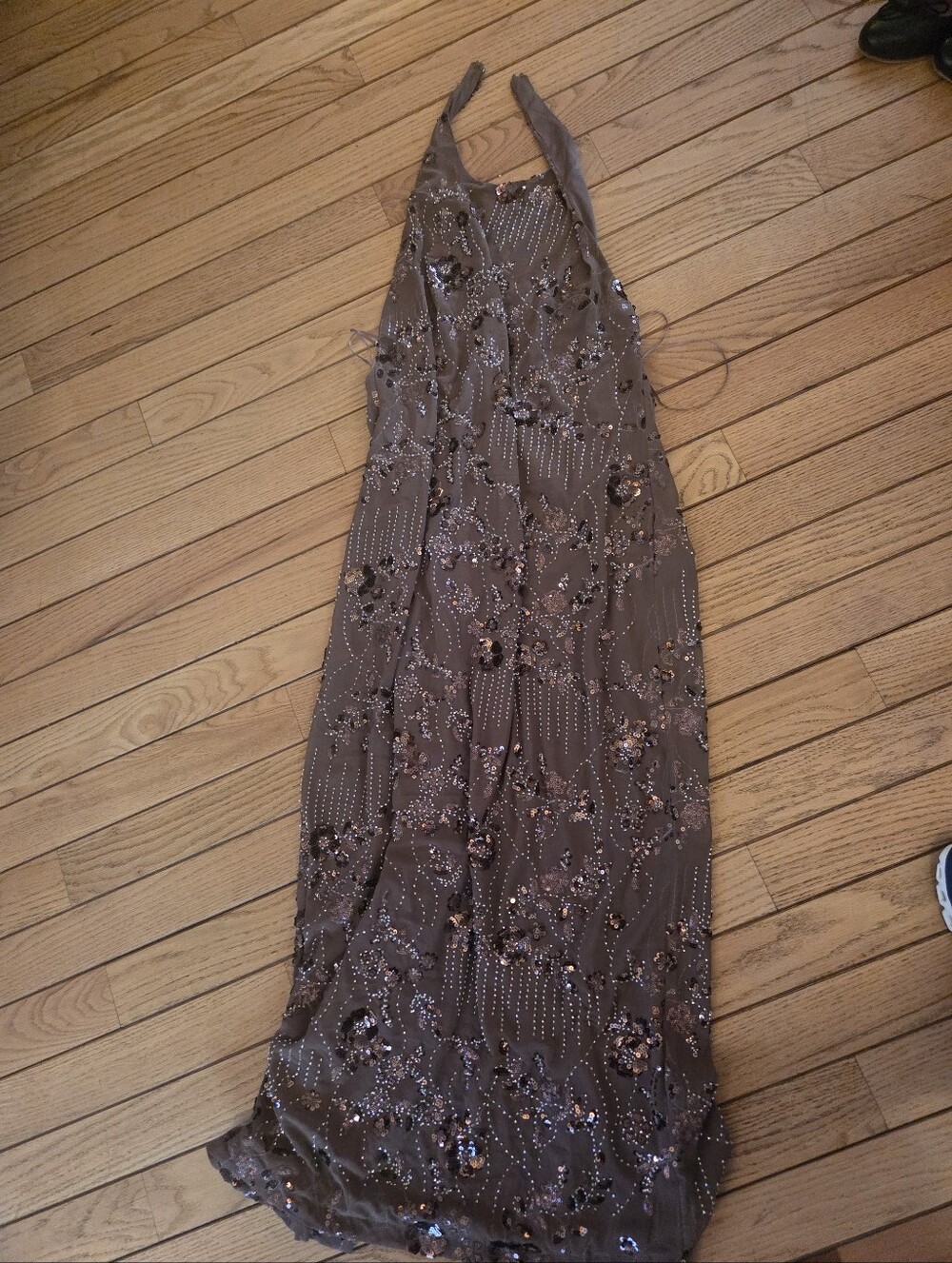 Altrd State Embellished Taupe Halter Evening Dress (WORN FOR 2 HOURS)